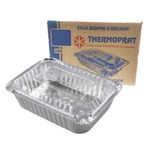 BANDEJA ALUMÍNIO C/ TAMPA PET 1000 GR THERMOPRAT - CAIXA C/ 50 UNIDADES