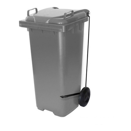 Container Plastico Com Pedal Lateral e Rodas 120 Litros Cinza