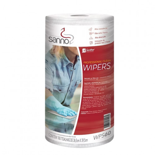 PANO WIPERS BRANCO 26,5CMx39,5CM 60GR PROCLEAN BOBINA SANTHER WPS60 1 UN