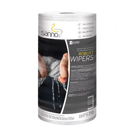 PANO WIPERS BRANCO 26,5CMx39,5CM 60GR ROBUST BOBINA SANTHER WPS70 1 UN
