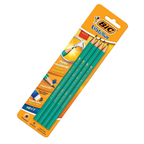 LÁPIS PRETO HB2 EVOLUTION S/ BORRACHA BIC C/ 4 UN
