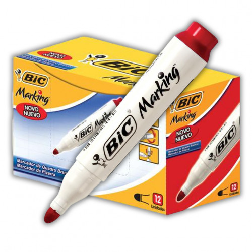 PINCEL VERMELHO QUADRO BRANCO MARKING RECARREGAVEL BIC CX C/ 12 UN