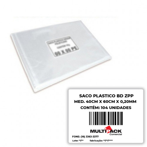SACO PLÁSTICO BD 40X60X0,20 C/ 5 KG ZPP