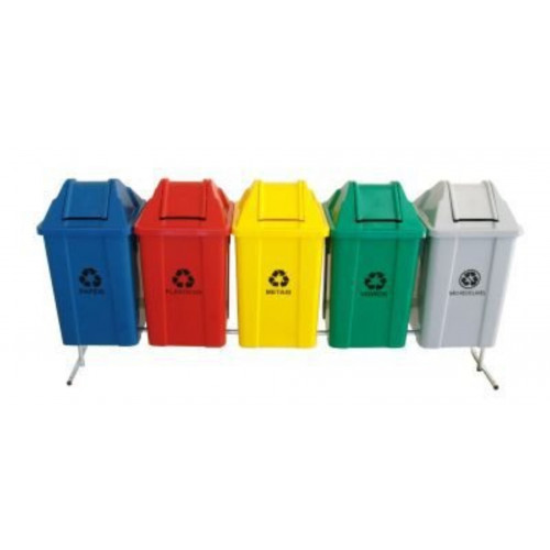 Conjunto C/ 2 Cestos De 100Lts Tampa Vai-Vem Coleta Seletiva