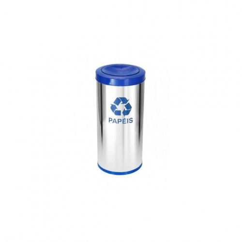 Lixeira Inox 50 Litros Tampa Meia Esfera Azul