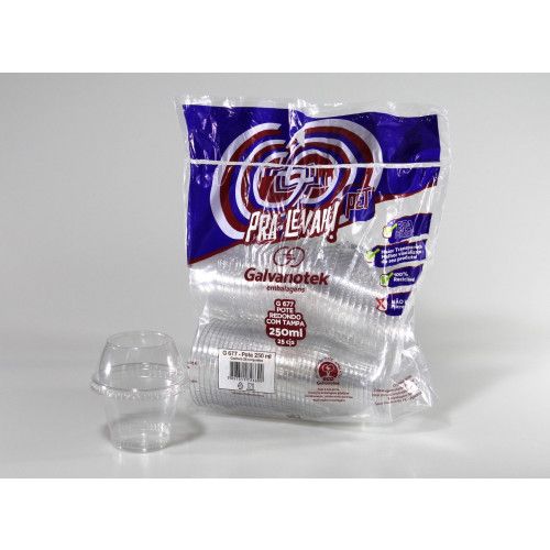 POTE/COPO C/ TAMPA 250 ML 10CMX10,3CM CRISTAL SIMPLIFIC GALVANOTEK PT C/ 25 UN (G677SF)