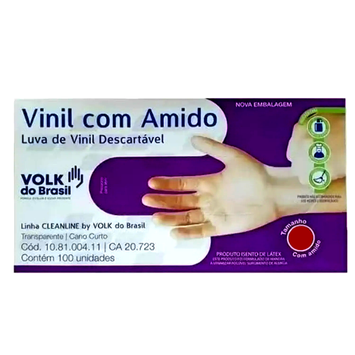 LUVA VINIL S/PO P NAO CIRURGICA VOLK - 108107811 CX COM 100 UN