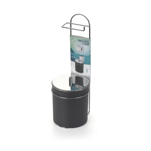 Lixeira Banheiro C/ Suporte Papel Higiênico Preto Arthi 8480