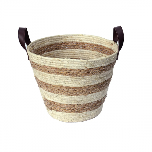 Cesto De Fibra Natural Com Alça Mocca 33x28Cm Paramount 3008