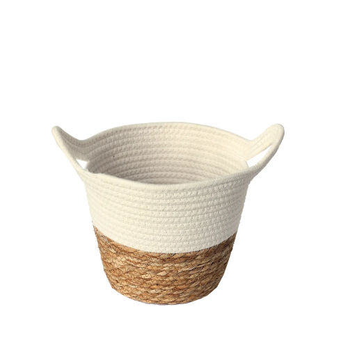 Cesto De Fibra Natural e Algodão C/ Alça Multiuso 23x20 3034